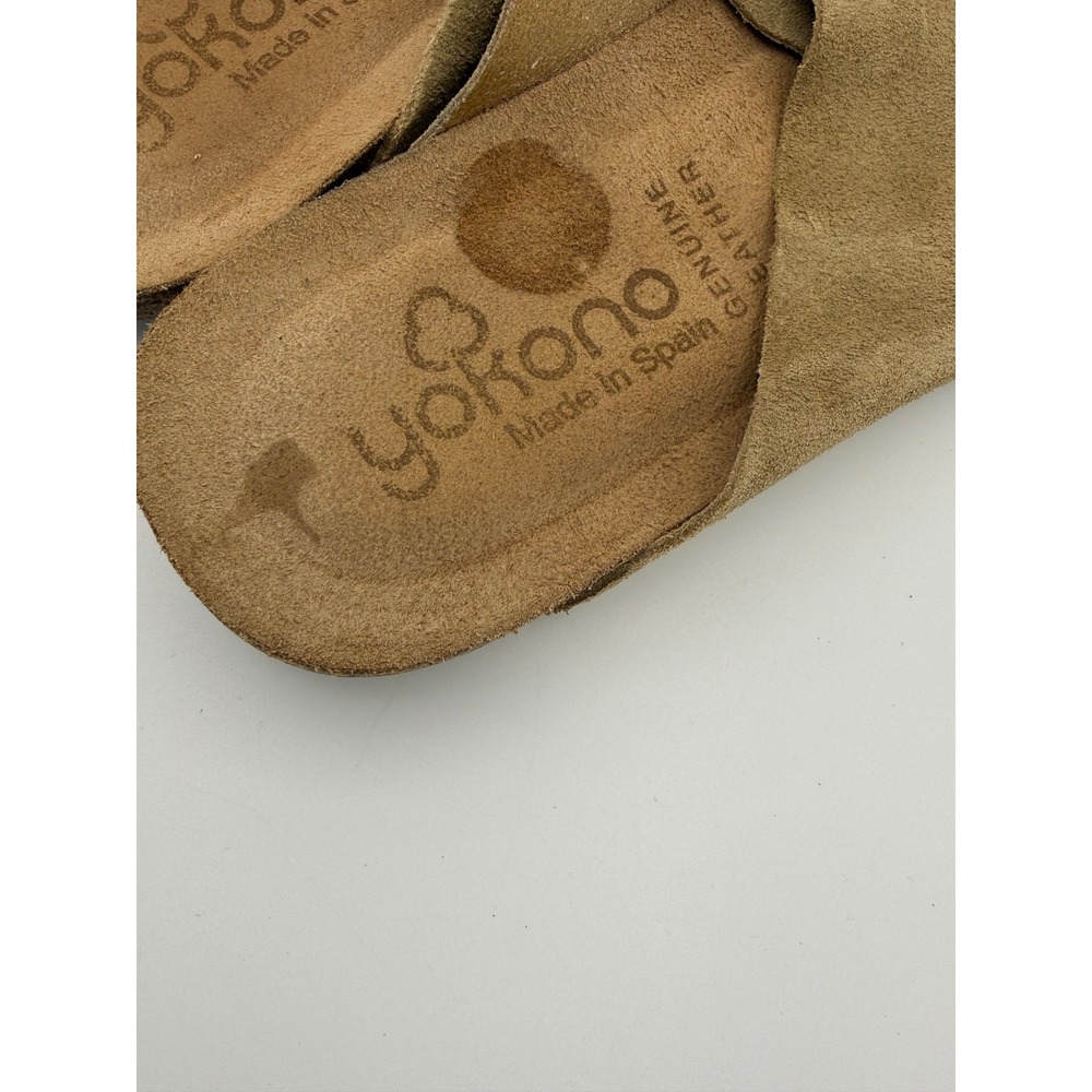 Yokono Tan Suede Crisscross Slide Sandals Made in Spain Genuine Leather 6.5 - Picture 6 of 7